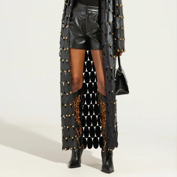 AKIRA THE SNEAK PEEK STUDDED PU LONG CARDIGAN IN BLACK Size M - Picture 2 of 2
